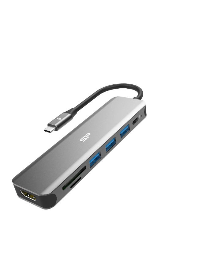 سيليكون باور موزع الطاقة سيليكون باور SU20 من النوع C بتقنية الشحن السريع 7 في 1 USB3.2 لأجهزة ماك بوك - Image 1